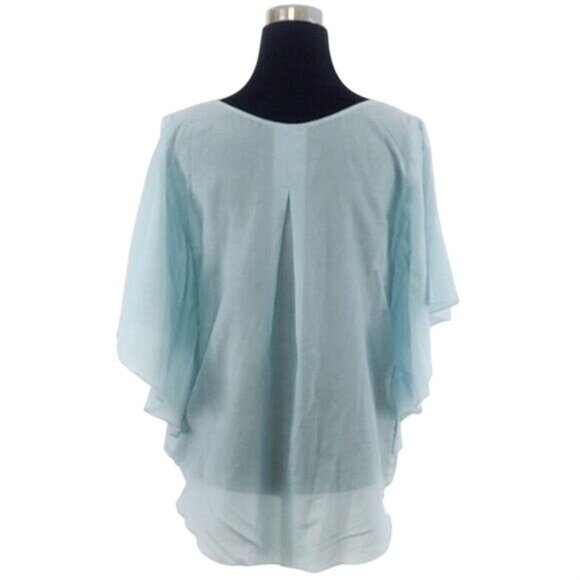 NWT Karen Kane Aqua Silver Flutter Slv Silk Top | Coastal Mermaidcore Old Money - Picture 6 of 8
